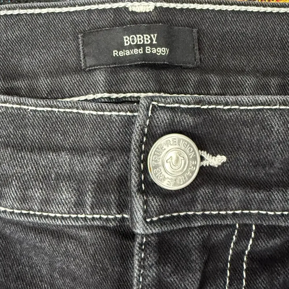 True Religion Mens Bobby Relaxed Baggy Black Denim Jeans Size 34 36 x 31